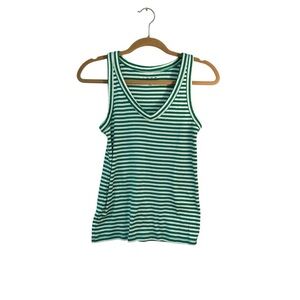 LOFT Striped Green and White V-Neck Tank Top